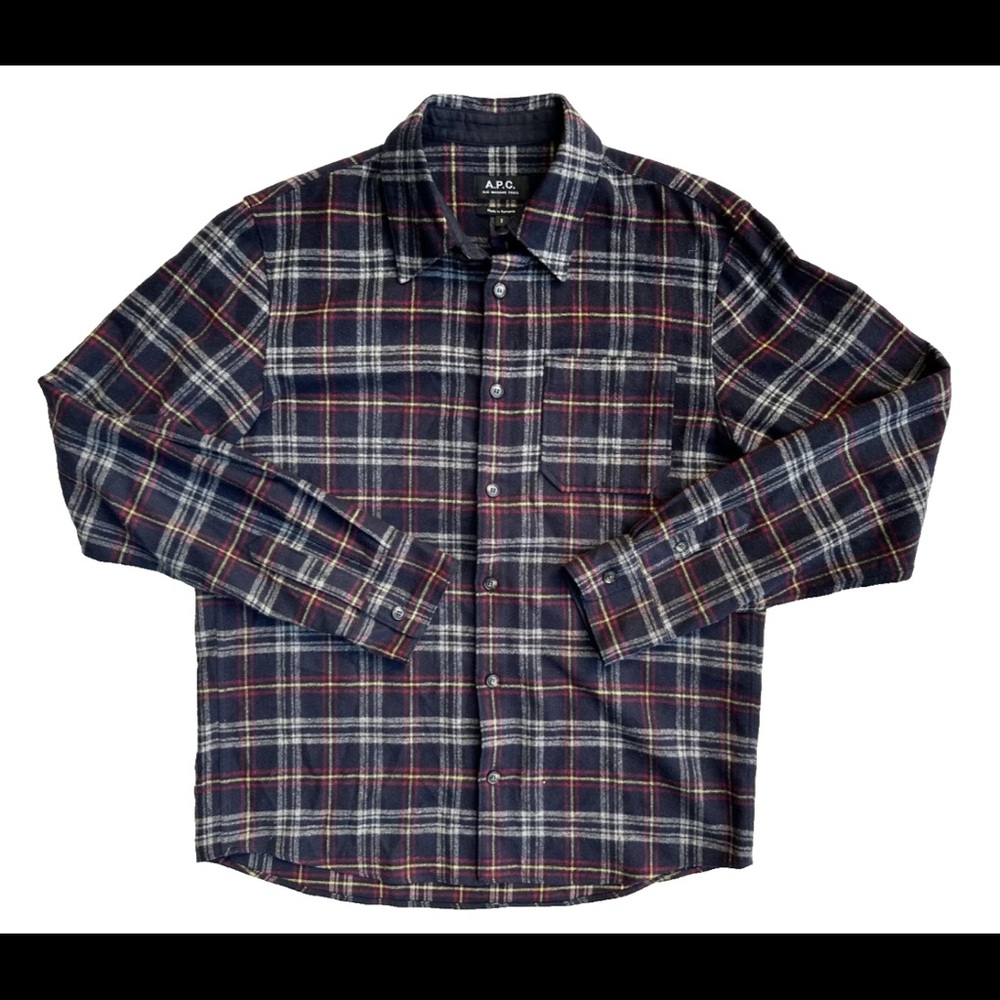 APC Flannel Shirt Men's S Wool Blend Plaid Blue A.P.C. Madame Paris Button Up